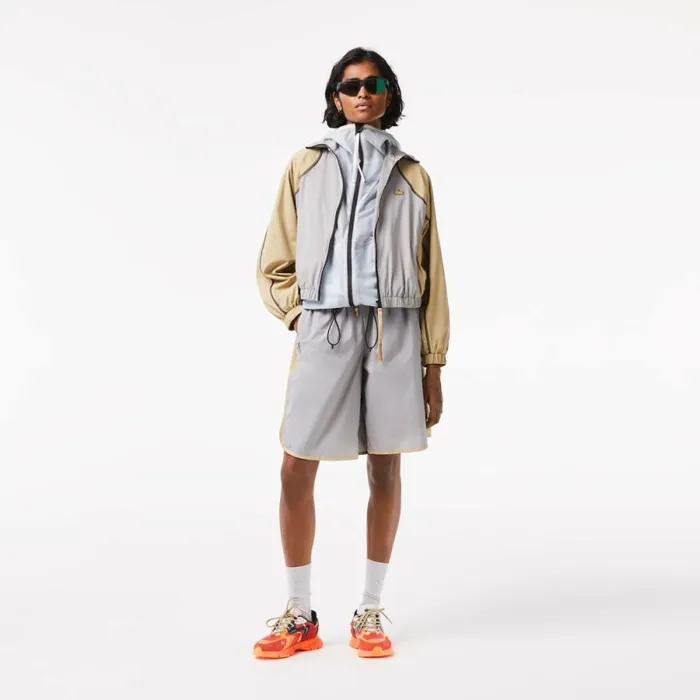 Jackets and Coats Women Lacoste Womens Oversized TwoTone Jacket Grey Beige 7mt