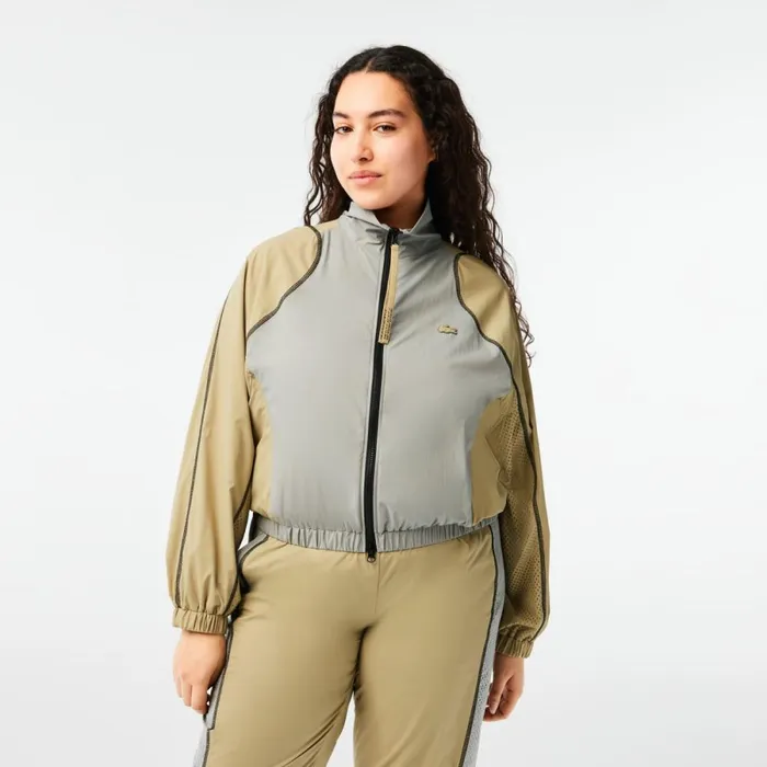 Jackets and Coats Women Lacoste Womens Oversized TwoTone Jacket Grey Beige 7mt