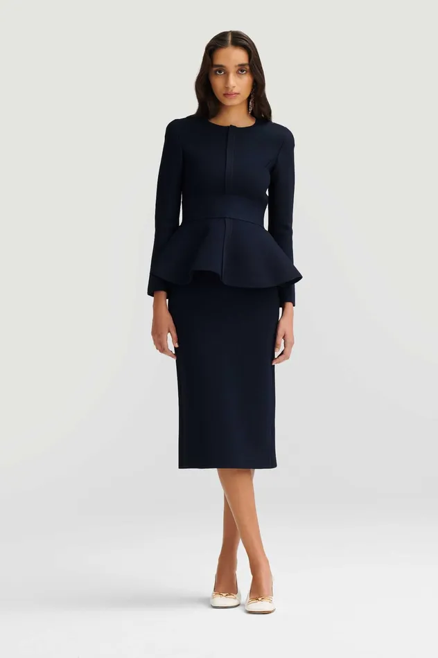 Jackets CREPE KNIT RUFFLE JACKET NAVY 8211 Scanlan Theodore Women