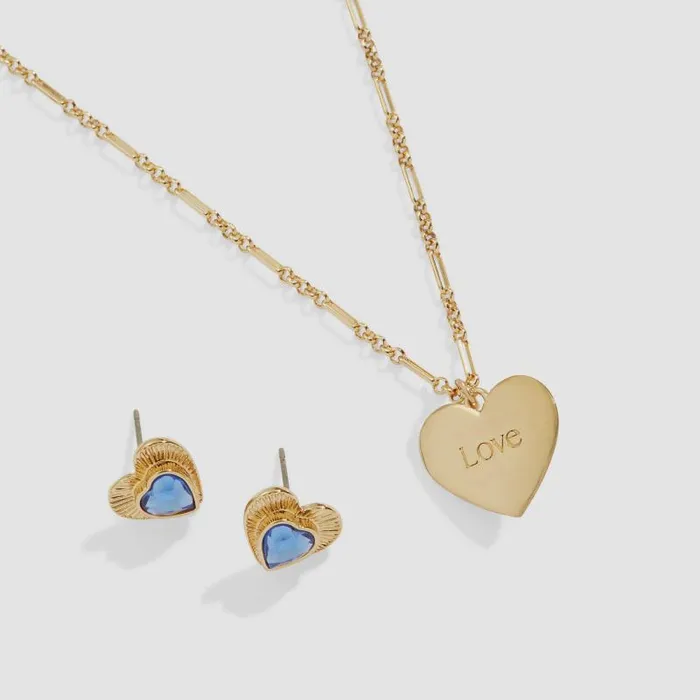 Jewelry Sets Women Alex And Ani Love Charm Necklace And Stud Earring Gift Set Gold