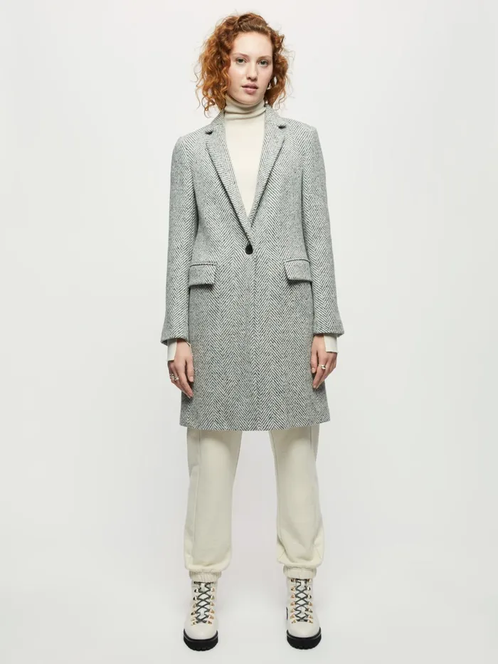 Jigsaw Coats Women Herringbone Relaxed City Coat Grey