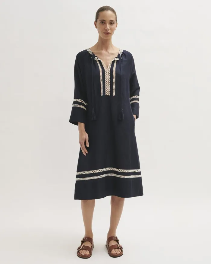 Jigsaw Dresses and Jumpsuits Women Caya Broderie Linen Blend Dress Blue