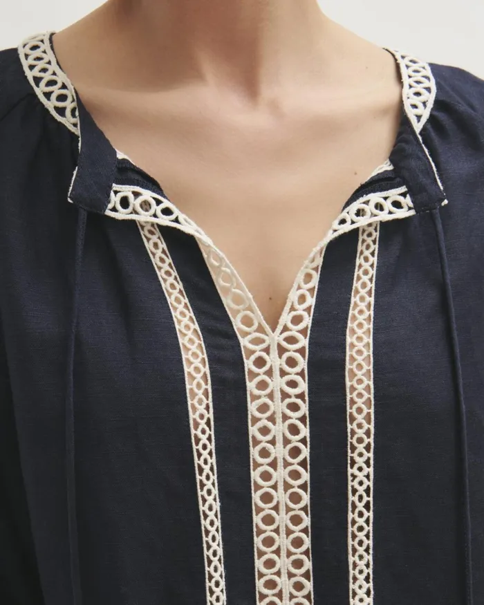 Jigsaw Dresses and Jumpsuits Women Caya Broderie Linen Blend Dress Blue