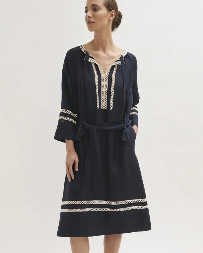 Jigsaw Dresses and Jumpsuits Women Caya Broderie Linen Blend Dress Blue