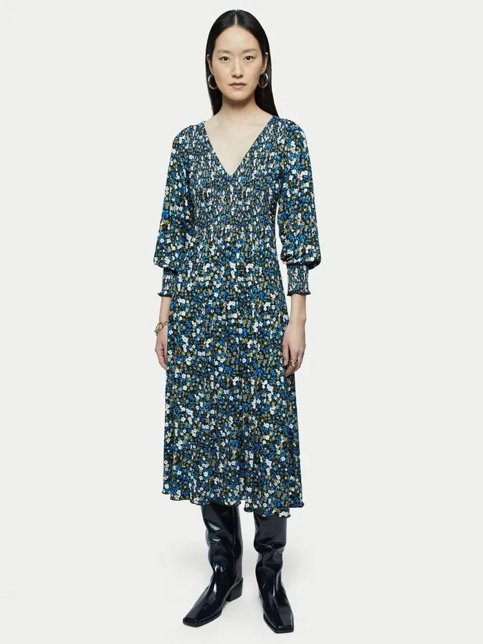 Jigsaw Dresses and Jumpsuits Women Heath Ditsy Smocked Midi Dress Blue