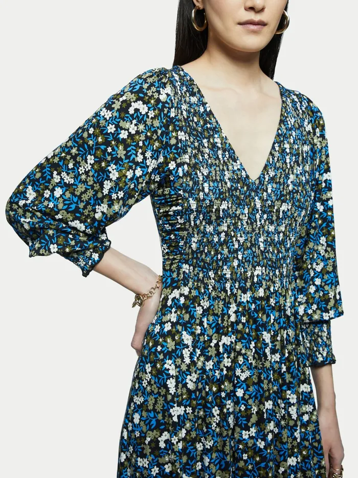 Jigsaw Dresses and Jumpsuits Women Heath Ditsy Smocked Midi Dress Blue