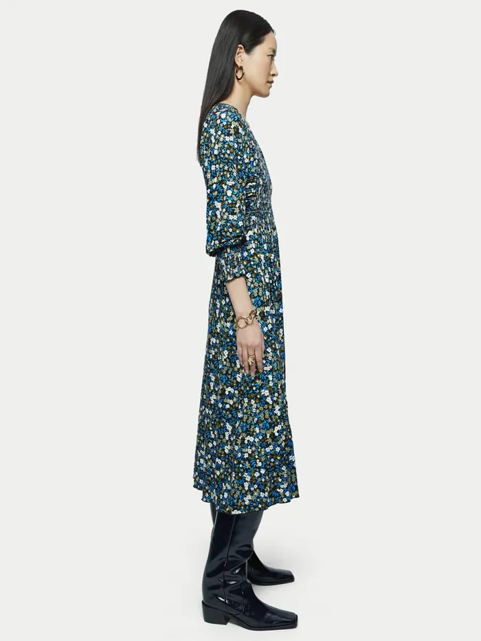 Jigsaw Dresses and Jumpsuits Women Heath Ditsy Smocked Midi Dress Blue