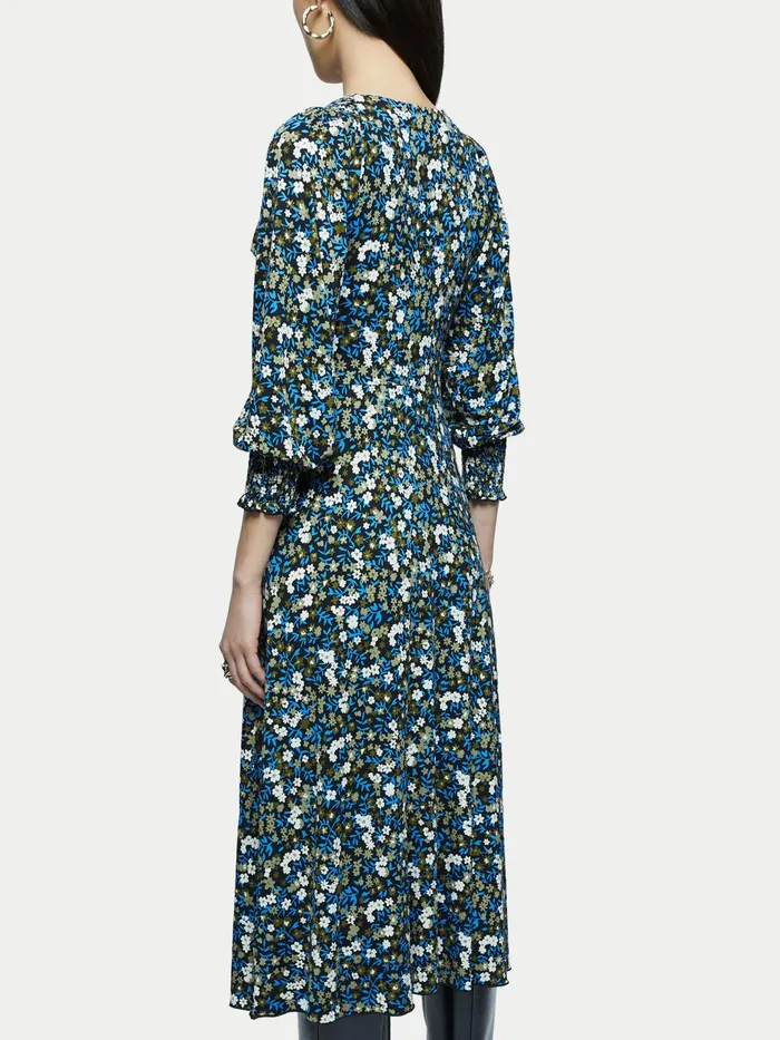Jigsaw Dresses and Jumpsuits Women Heath Ditsy Smocked Midi Dress Blue