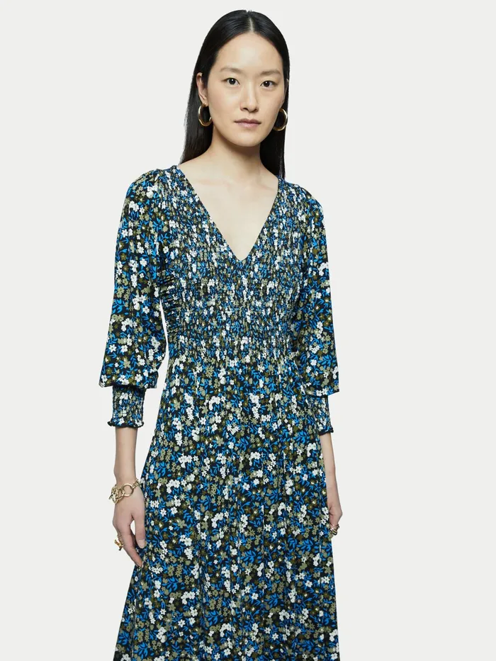 Jigsaw Dresses and Jumpsuits Women Heath Ditsy Smocked Midi Dress Blue