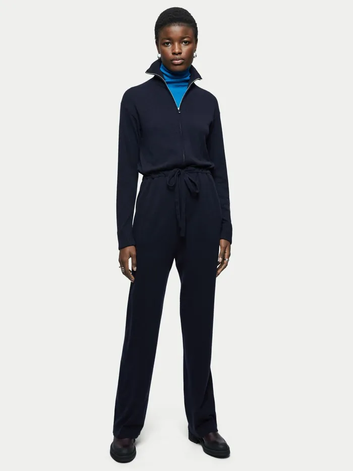 Jigsaw Dresses and Jumpsuits Women Knitted Zip Front Jumpsuit Blue