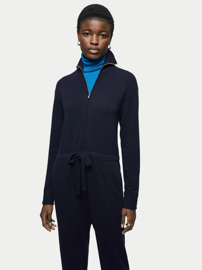 Jigsaw Dresses and Jumpsuits Women Knitted Zip Front Jumpsuit Blue