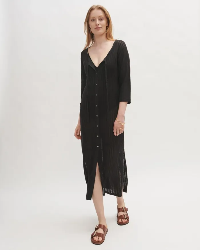 Jigsaw Dresses and Jumpsuits Women Linen Cotton Crochet Kaftan Black
