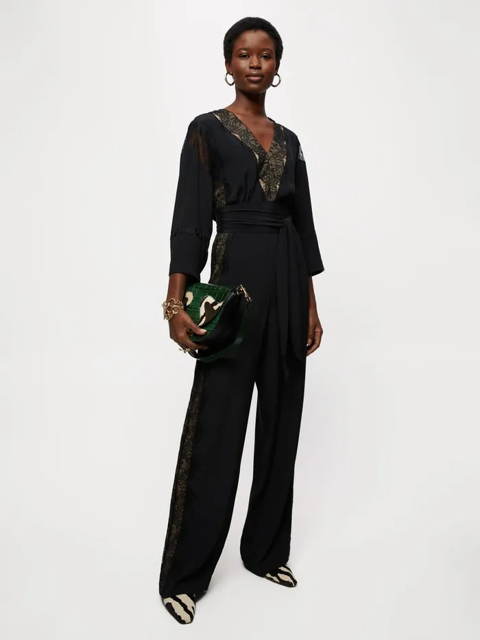 Jigsaw Dresses and Jumpsuits Women Mixed Lace Trim Jumpsuit Black