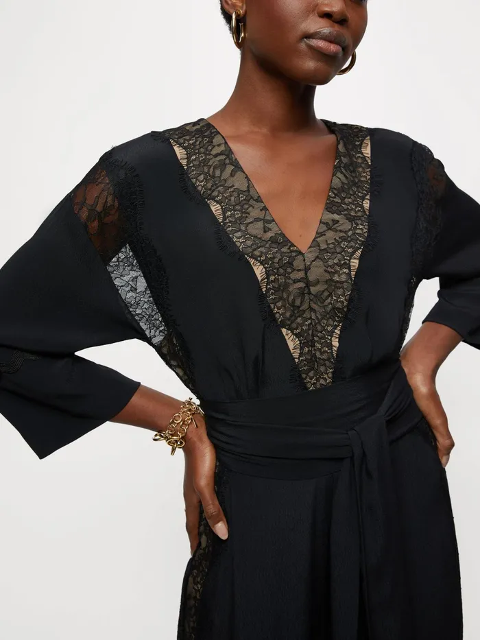 Jigsaw Dresses and Jumpsuits Women Mixed Lace Trim Jumpsuit Black