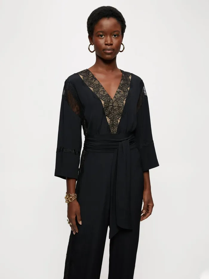 Jigsaw Dresses and Jumpsuits Women Mixed Lace Trim Jumpsuit Black