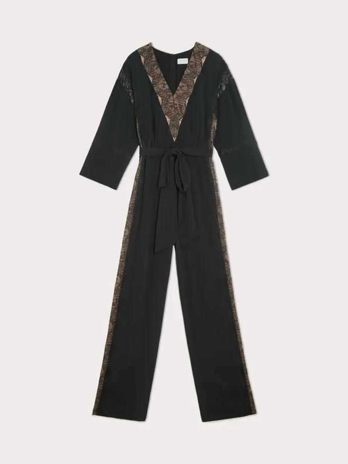 Jigsaw Dresses and Jumpsuits Women Mixed Lace Trim Jumpsuit Black