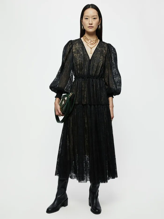 Jigsaw Dresses and Jumpsuits Women Pleated Lace Maxi Dress Black