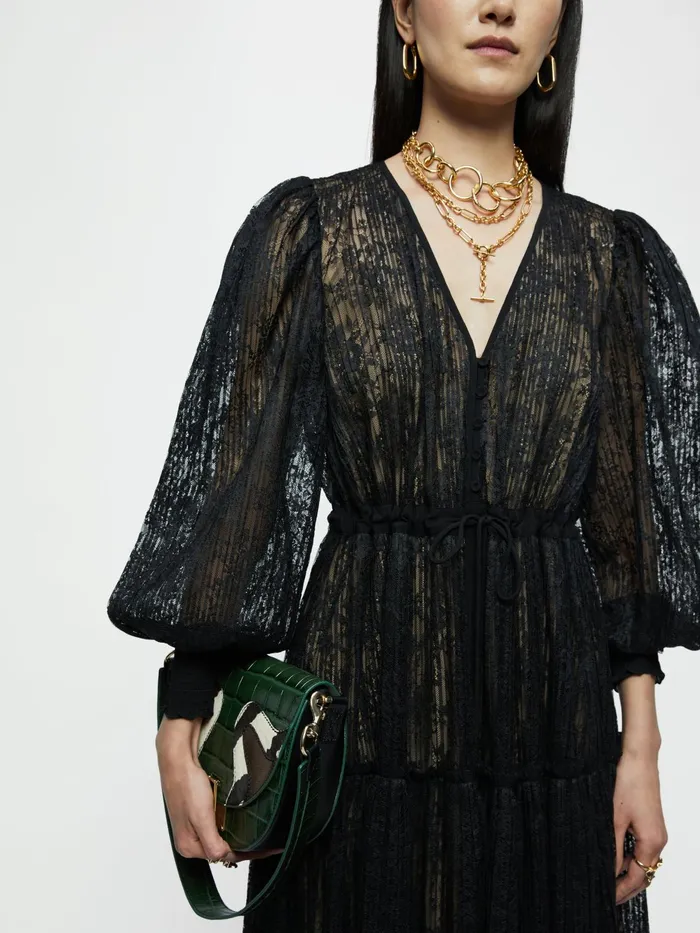 Jigsaw Dresses and Jumpsuits Women Pleated Lace Maxi Dress Black