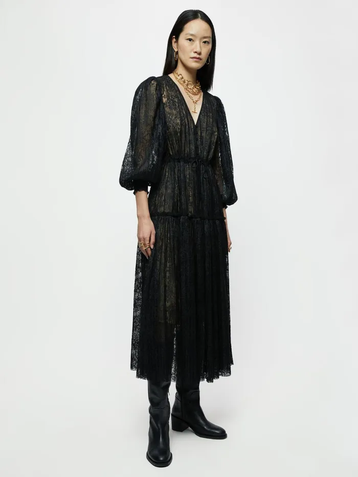 Jigsaw Dresses and Jumpsuits Women Pleated Lace Maxi Dress Black