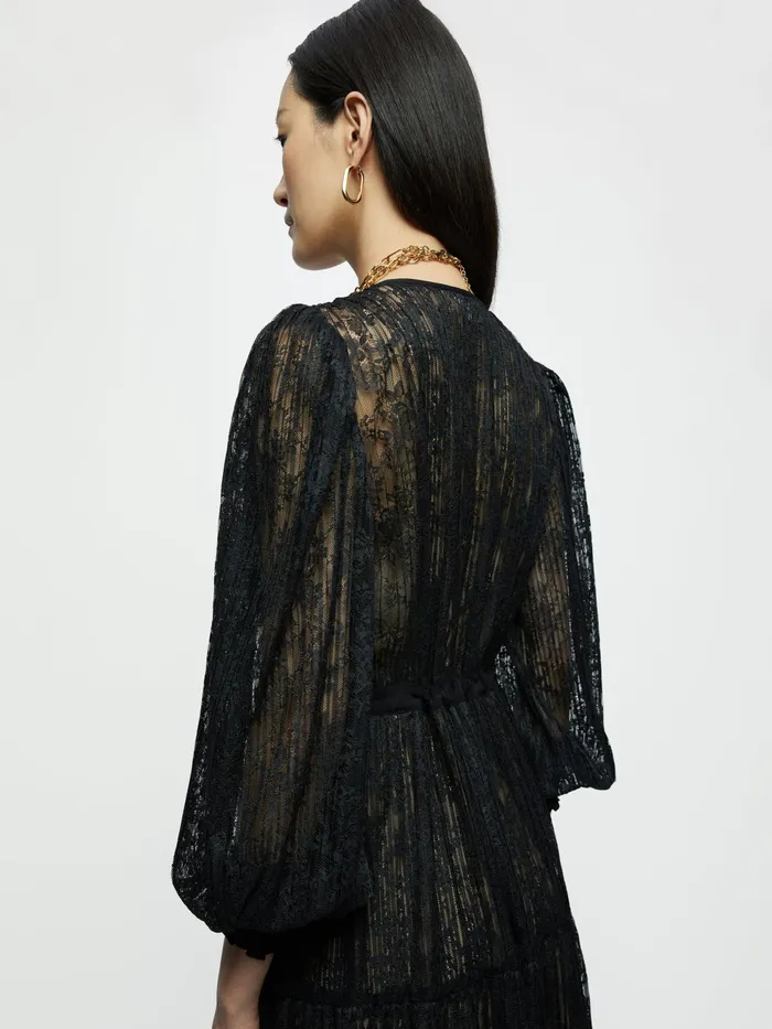 Jigsaw Dresses and Jumpsuits Women Pleated Lace Maxi Dress Black