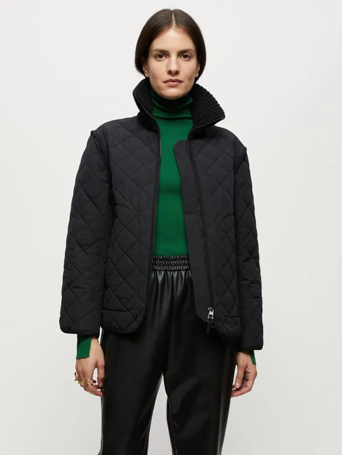 Jigsaw Jackets Women Knit Collar Quilted Jacket Black