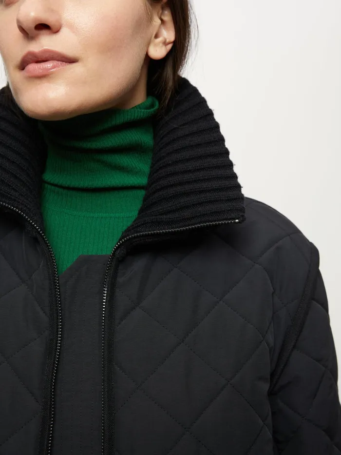 Jigsaw Jackets Women Knit Collar Quilted Jacket Black