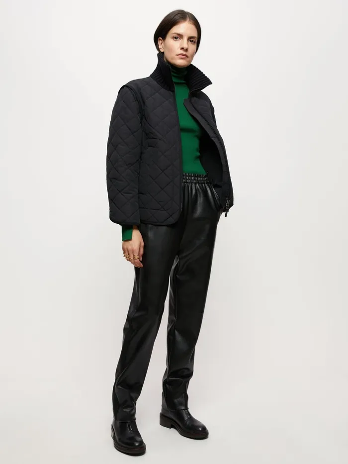 Jigsaw Jackets Women Knit Collar Quilted Jacket Black
