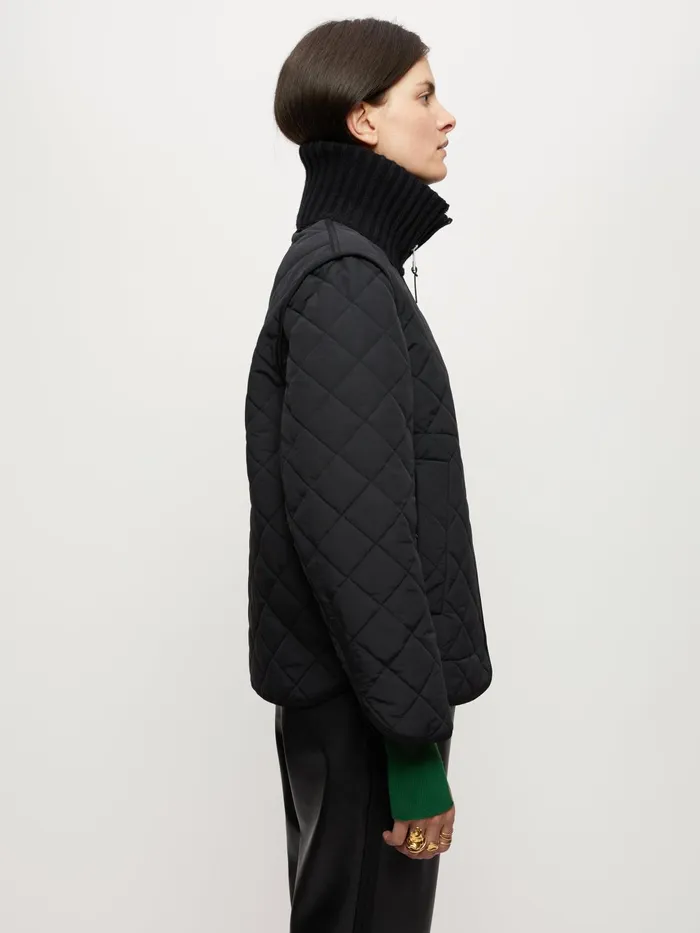 Jigsaw Jackets Women Knit Collar Quilted Jacket Black