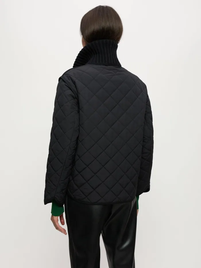 Jigsaw Jackets Women Knit Collar Quilted Jacket Black
