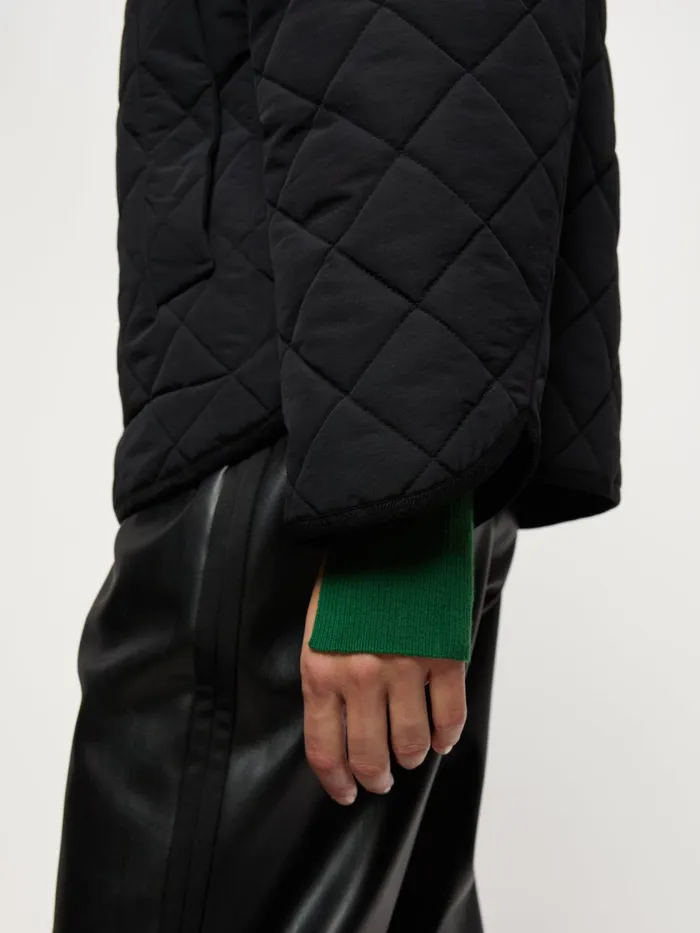 Jigsaw Jackets Women Knit Collar Quilted Jacket Black