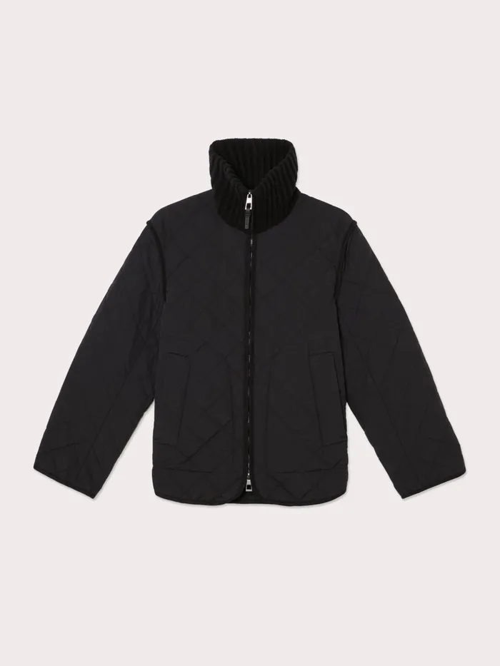Jigsaw Jackets Women Knit Collar Quilted Jacket Black