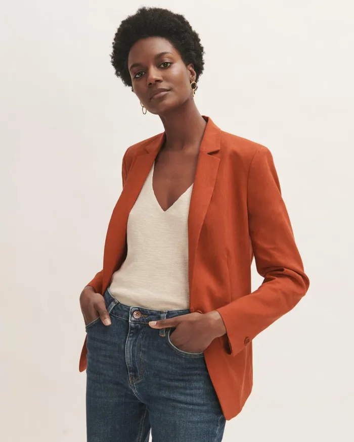 Jigsaw Jackets Women Portofino Linen Jacket Orange