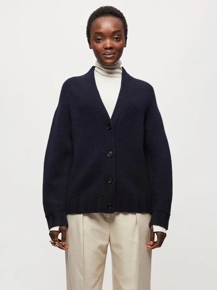 Jigsaw Knitwear and Cashmere Women Boiled Wool Cardigan Blue