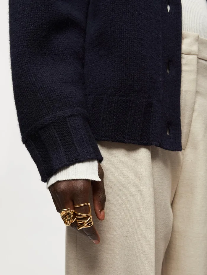 Jigsaw Knitwear and Cashmere Women Boiled Wool Cardigan Blue