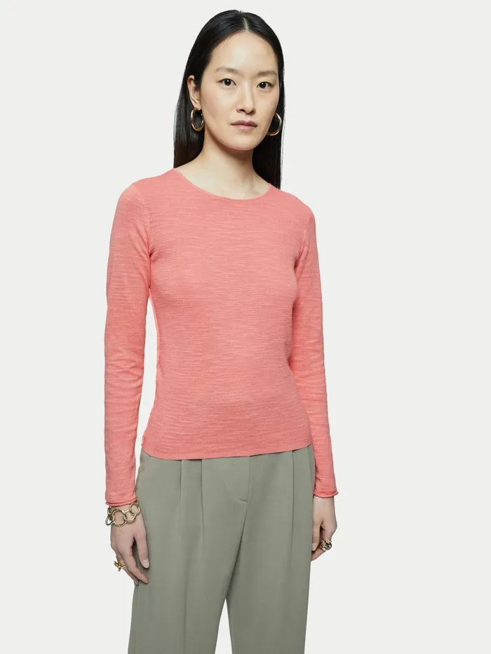 Jigsaw Knitwear and Cashmere Women Linen Cotton Crew Neck Jumper Pink