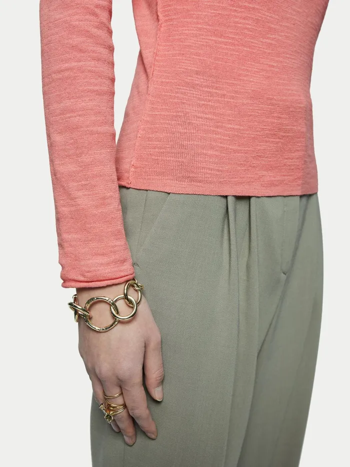 Jigsaw Knitwear and Cashmere Women Linen Cotton Crew Neck Jumper Pink