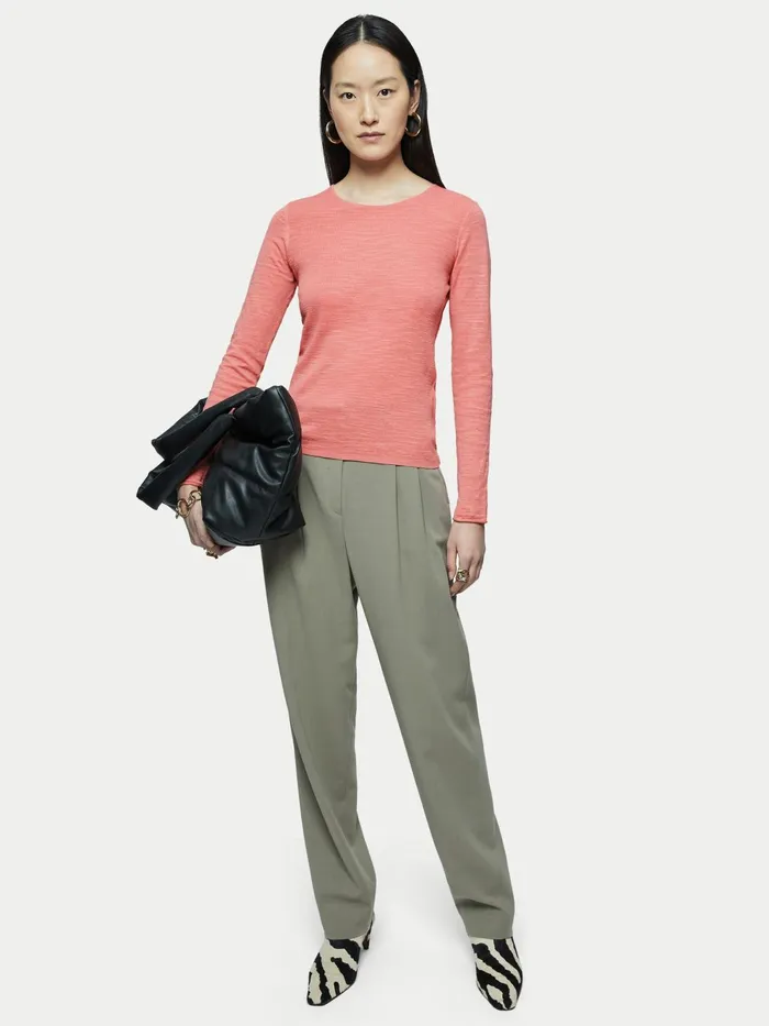 Jigsaw Knitwear and Cashmere Women Linen Cotton Crew Neck Jumper Pink