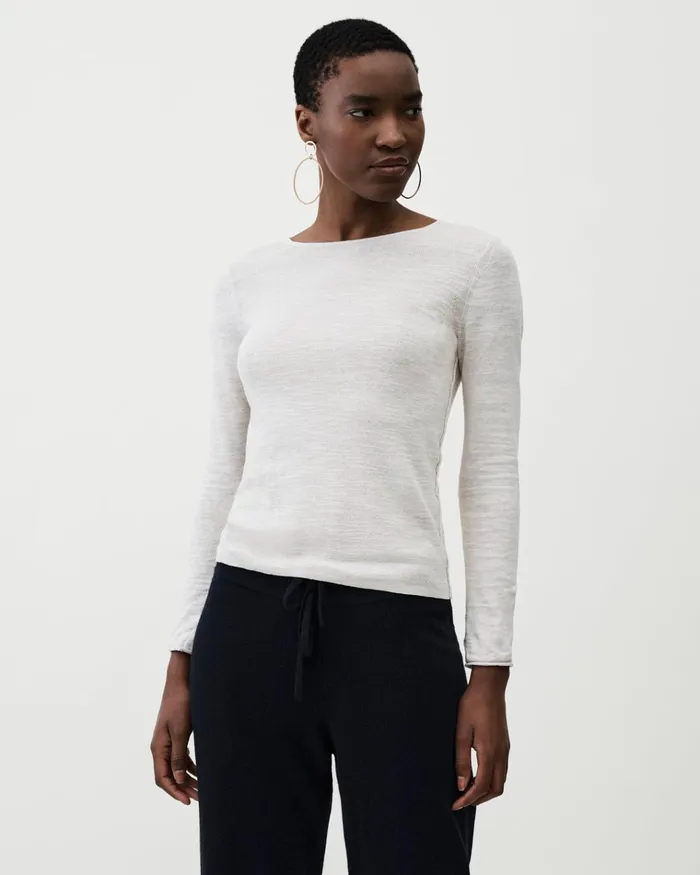 Jigsaw Knitwear and Cashmere Women Linen Cotton Round Neck Jumper White