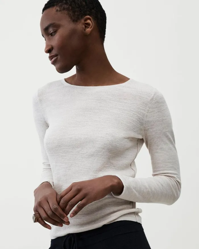 Jigsaw Knitwear and Cashmere Women Linen Cotton Round Neck Jumper White