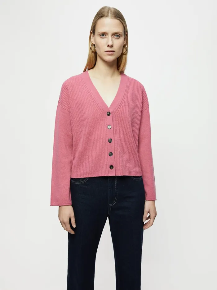Jigsaw Knitwear and Cashmere Women Merino Cashmere Rib Cardigan Pink