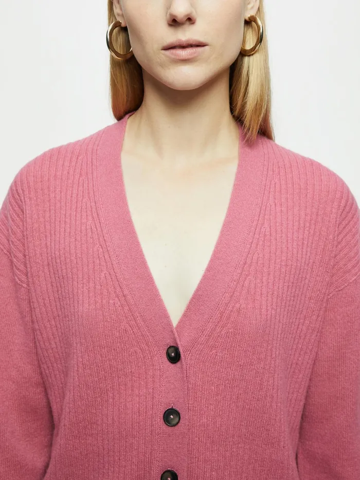 Jigsaw Knitwear and Cashmere Women Merino Cashmere Rib Cardigan Pink