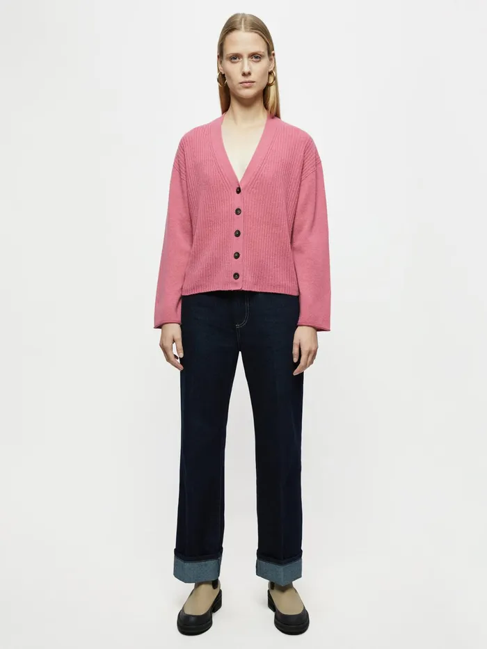 Jigsaw Knitwear and Cashmere Women Merino Cashmere Rib Cardigan Pink
