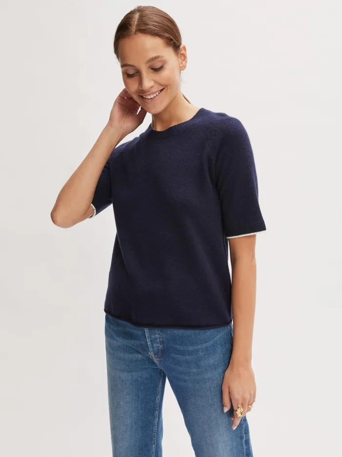 Jigsaw Knitwear and Cashmere Women Merino Cashmere Short Sleeve Jumper Blue