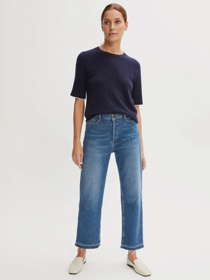 Jigsaw Knitwear and Cashmere Women Merino Cashmere Short Sleeve Jumper Blue