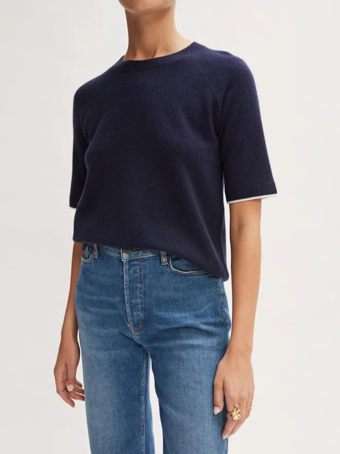 Jigsaw Knitwear and Cashmere Women Merino Cashmere Short Sleeve Jumper Blue