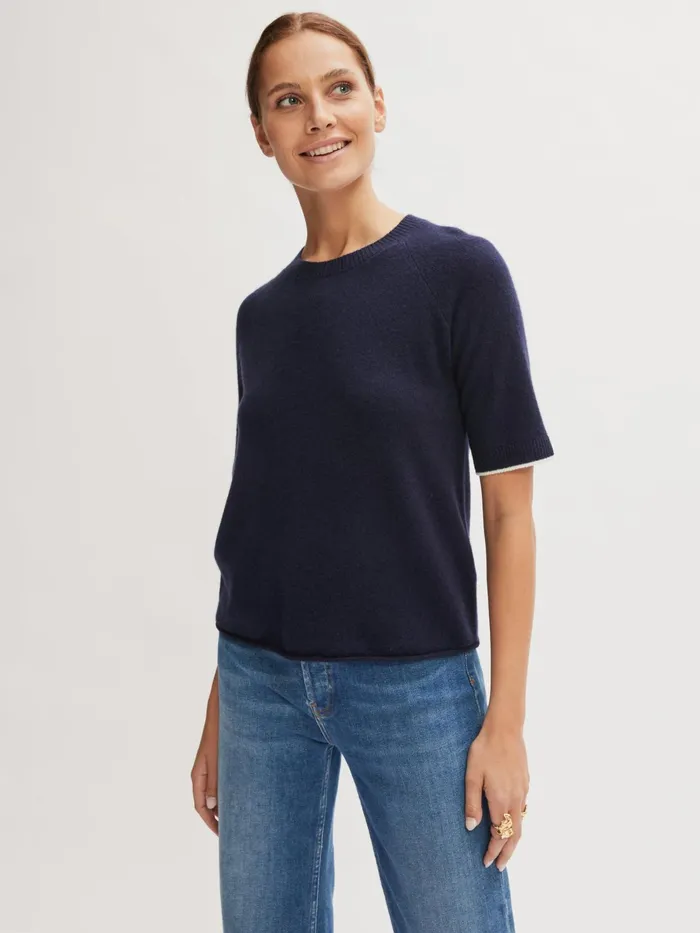 Jigsaw Knitwear and Cashmere Women Merino Cashmere Short Sleeve Jumper Blue