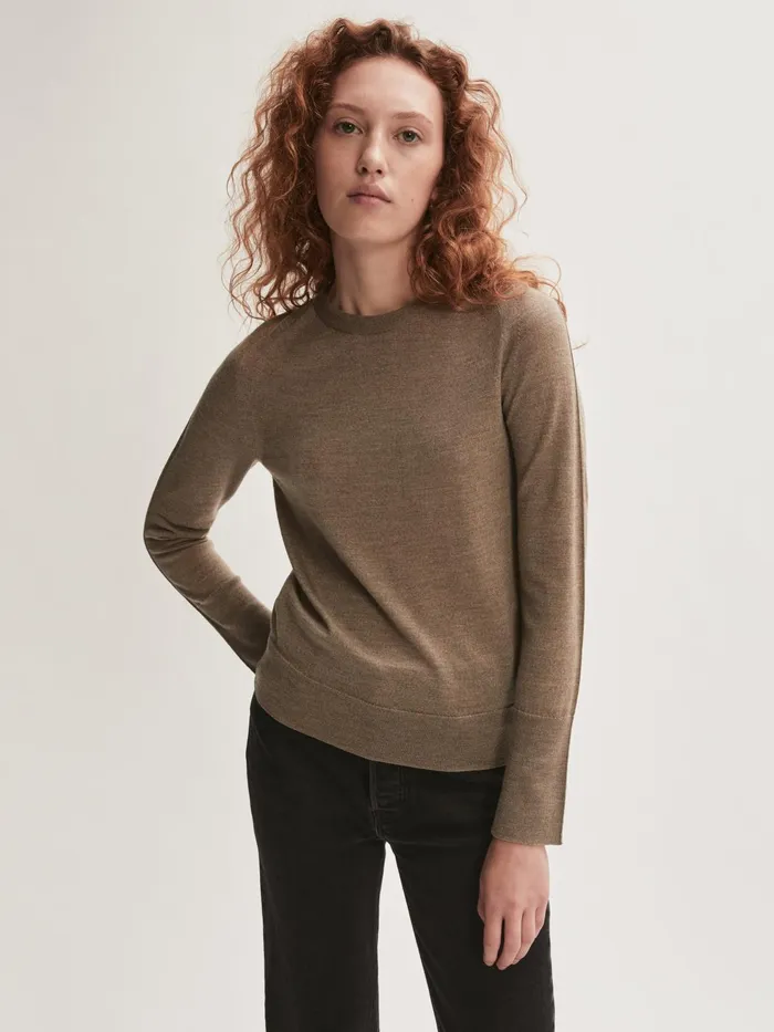 Jigsaw Knitwear and Cashmere Women Merino Crew Neck Jumper Brown