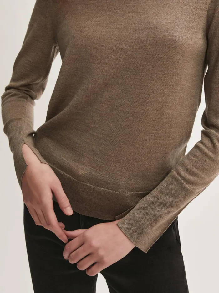 Jigsaw Knitwear and Cashmere Women Merino Crew Neck Jumper Brown