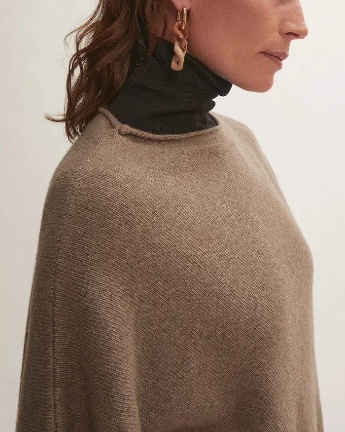 Jigsaw Knitwear and Cashmere Women Open Poncho Wool Cashmere Brown
