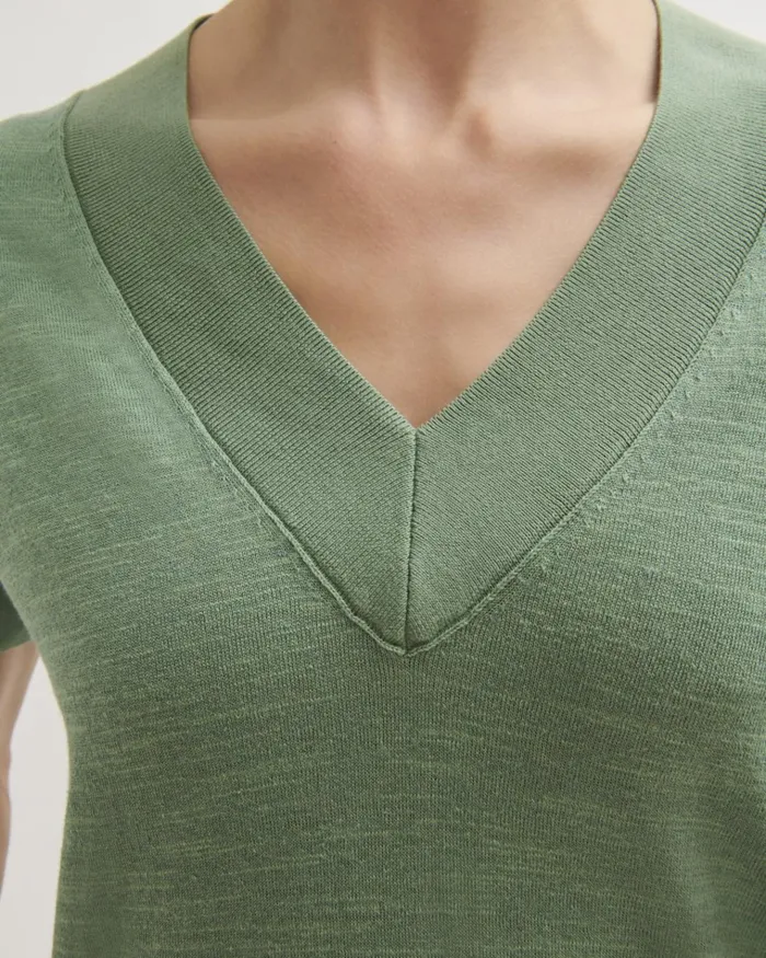 Jigsaw Knitwear and Cashmere Women Ss Linen Cotton Slub V Neck Green
